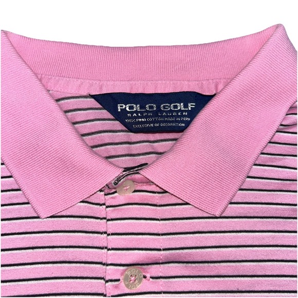 Polo Golf Ralph‎ Lauren Pima Cotton Polo, Men's Large, Pink Black White Stripe - Picture 2 of 9